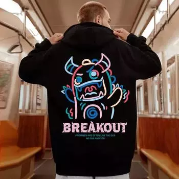 Men s Long Sleeve Hoodies Spring Autumn Warm Pullover Y2K Monster Print Sweatshirt Harajuku Streetwear Men Hoodies & Sweatshirts Men’s S чёрный