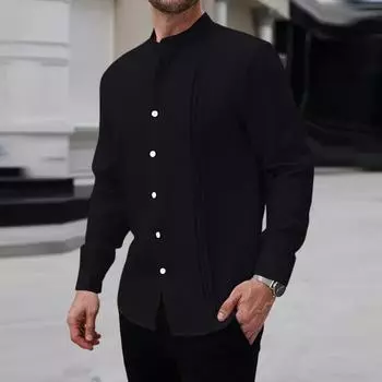 Men s Long Sleeve Linen Shirt Turn-Down Collar Shirt Business Casual Shirt Business Shirt Regular Fit Shirt L