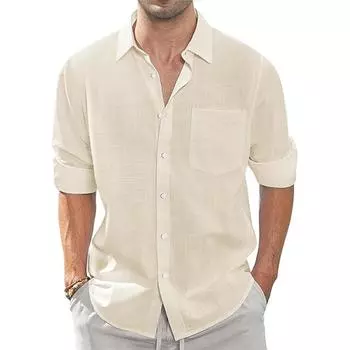 Men s Long Sleeve Shirt Men Cotton Linen Shirt Regular Fit Casual Shirts Beach T-Shirt XL