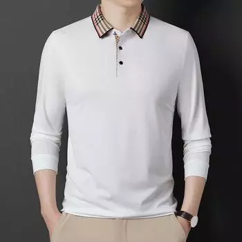 Men s Long-Sleeved Shirt T-shirt New Men s Spring and Autumn Solid Color Loose Lapels Quality Polo Shirt Thin M