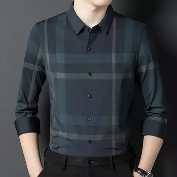 Men s Long-sleeved Shirts, Spring and Autumn New Style, Business Casual, Seamless, Middle-aged Men s Striped Inch Shirts, Thin Daddy Clothes M