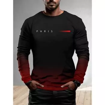 Men s Long Sleeved T-shirt Gradient Color Paris Pattern Print S