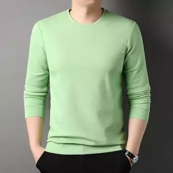 Мужская футболка с длинными рукавами, новинка весны, для молодежи и среднего возраста, простая повседневная однотонная футболка-пуловер с круглым вырезом M