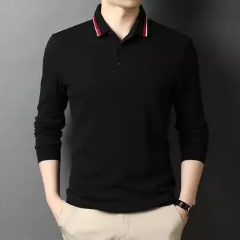 Men s Long-sleeved T-shirt Spring New Lapel Solid Color Middle-aged Fashion Casual T-shirt Spring M