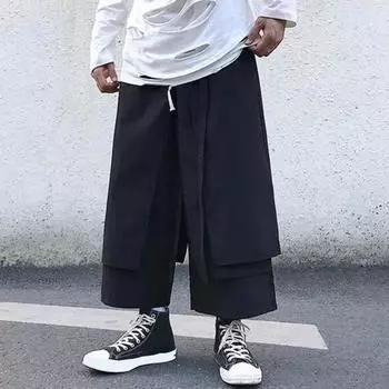 Men s Loose Fit Pants Hip-Hop Wide Leg Pants with Pockets Casual Black XXL чёрный