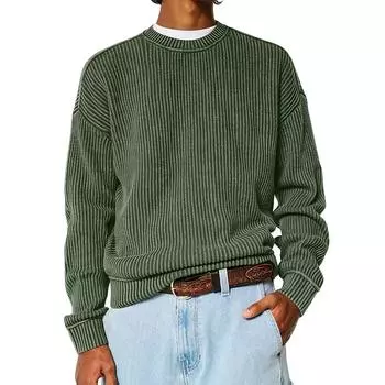 Men s Loose-fitting Casual Round Neck Long-sleeved Knit Top L