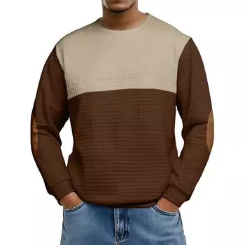 Men s Loose-fitting Casual Waffle-weave Neck Long-sleeved Top XXXL коричневый