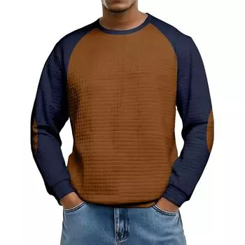 Men s Loose-fitting Casual Waffle-weave Neck Long-sleeved Top XXL