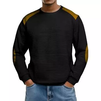 Men s Loose-fitting Casual Waffle-weave Neck Long-sleeved Top M чёрный