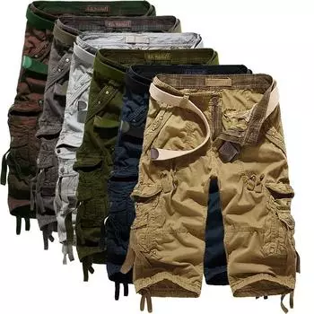 Men s Loose Multi Pocket Work Pants Washed Seven Quarter Pants Seven Quarter Pants Loose Cotton 29