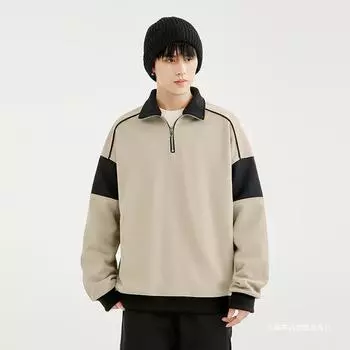 Men s Loose Shoulder-falling Lapel Sweatshirt S