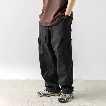 Мужские свободные широкие леггинсы на шнурке, спортивные брюки для отдыха на весну и осень M чёрный