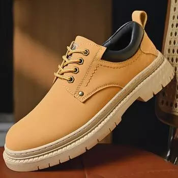 Men s low cut walking shoes, casual leather shoes, thick soled big toe workwear shoes 38 чёрный