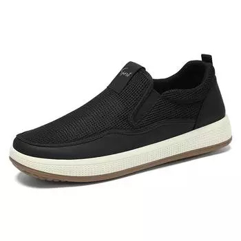 Men s Low-Top Soft-Soled Casual Shoes Breathable Mesh Comfortable All-Match Flat Shoes PVC Bottom round Toe Non-Slip Summer Shoe 39