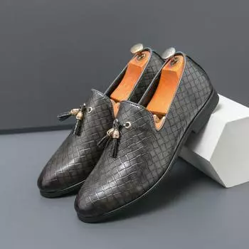 Men s Luxury Tassel Leather Loafer Business Shoes Formal Dress Shoes Fashion Slip-on Casual Driving Shoes Italy Style Office New 38 коричневый