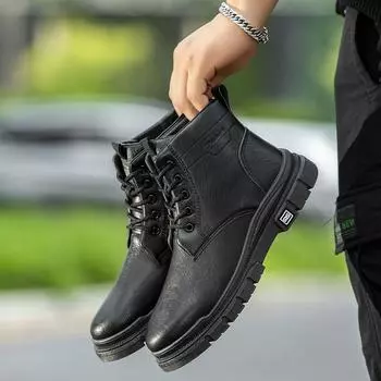 Men s Martin boots autumn new men s leather boots high-top casual leather shoes fashion trend tooling boots retro British 39