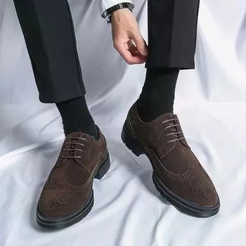 Мужские матовые кожаные туфли Block Carved Black/Brown Business Formal Leather Shoes из натуральной кожи для мужчин Bullock, новые поступления, стиль Derby 38 чёрный