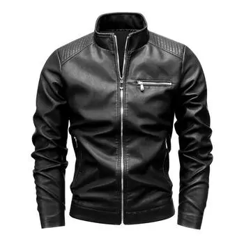 Мужская кожаная куртка мужская молодежная с воротником-стойкой большого размера мужская мотоциклетная куртка из искусственной кожи M