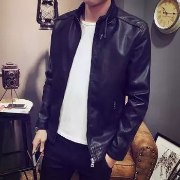 Мужская куртка из искусственной кожи, мужская модная подростковая куртка с воротником-стойкой в стиле панк, мужская кожаная куртка для мотоциклистов M
