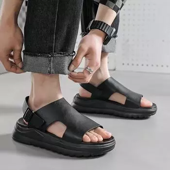 Men s mesh sandals men s summer heightening thick-soled thin outer wear soft-soled breathable hollow beach shoes 4882-T 38 чёрный