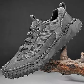 Men s mesh shoes high-end leather soft-soled non-slip sports and leisure shoes 38 чёрный