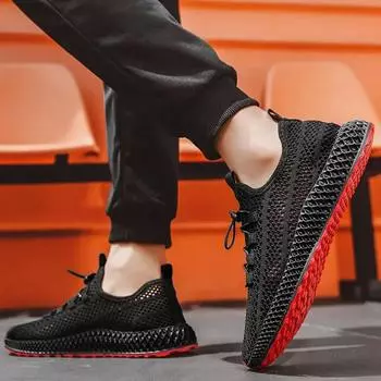 Men s Mesh Sports Shoes Casual Mesh Lightweight Breathable Sneakers Summer Round Toe Solid Colour Comfort Trainers 39 чёрный