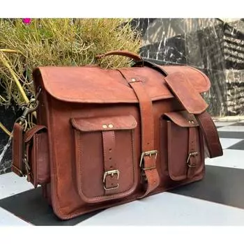 Men s Messenger Shoulder Laptop Bag Briefcase Vintage Leather Satchel Bag 16 x 12 x 5 in