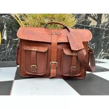 Men s Messenger Shoulder Laptop Bag Briefcase Vintage Leather Satchel Bag 18 x 14 x 6 in