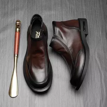 Men s Mid-Cut Soft Leather Martin Boots with Side Zipper - High-Top Casual Footwear 40