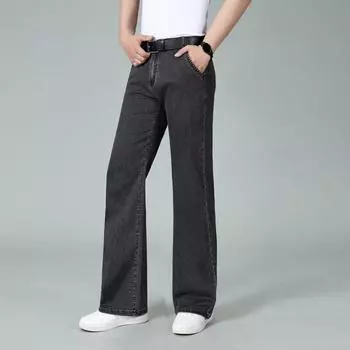 Men s Mid-Rise Elastic Loose Jeans Men s Casual Large Straight Trousers 27 светло-синий