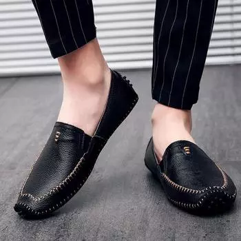 Men’s Moccasins Driving Shoes Handmade Classic Business Office Flats Casual Slip-ons Plus Size Shoes for Men EU: 38 чёрный