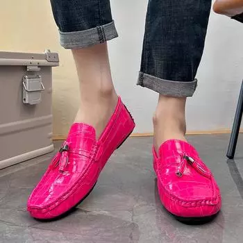 Мужские мокасины, пенни-лоферы, туфли для вождения, удобные кожаные туфли на плоской подошве, повседневные туфли-слипоны, большие размеры, цвет розовый горох, мужские туфли EU: 38 зелёный