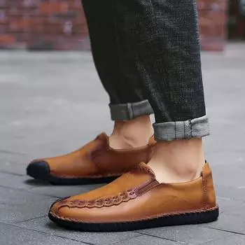 Мужские мокасины, лоферы, слипоны, обувь для вождения, походная обувь, плоская прогулочная обувь ручной работы для мужчин, большие размеры EU: 39 чёрный