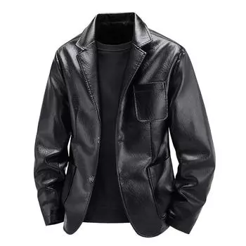 Men s Motorcycle Suit Simple and Versatile Leather Jacket Loose and Fashionable Suit Leather Jacket 6XL чёрный