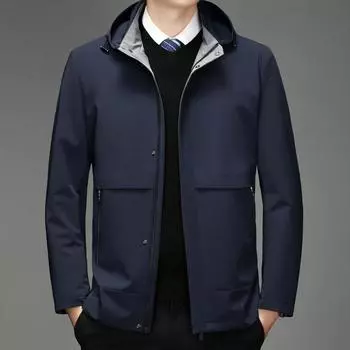 Men s mulberry silk jacket spring and autumn new style detachable hooded business casual loose anti-wrinkle thin top 170