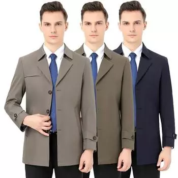 Men s mulberry silk windbreaker spring and autumn middle-aged business loose single-breasted coat without ironing 170