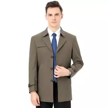 Men s Mulberry Silk Windbreaker Spring and Autumn Middle-aged Business Loose Single-breasted Coat Without Ironing 170