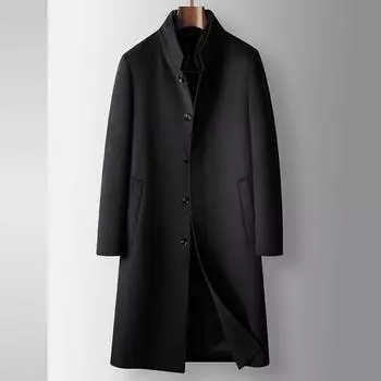 Мужское шерстяное пальто из шелка и шерсти Mulberry длиной до колена с воротником-стойкой и белой подкладкой из гусиного пуха 170 темно-синий