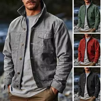 Men s Multi-button Multi-pocket Retro Classic Jacket M