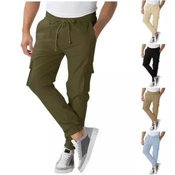 Men S Multi Pocket Loose Pants With Drawstring Waist Fashionable Pants L армия зеленый