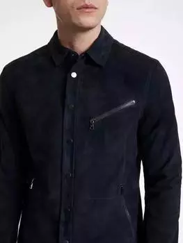 Мужская рубашка из натуральной мягкой замши темно-синего цвета, ручная работа, новая, повседневная, модная XS темно-синий