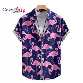 Men s Navy Blue Pink Flamingo Men s Short Sleeve Shirt Men s Shirt Summer 2025 New S
