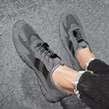 Men s Network-style Walking Shoes Classic Mens Slip on Footwear All-match Hollow Out Male Comfortable Shoe Men Lightweight Flats 38 песчаный