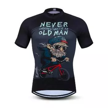 Men S Never Underestimate an Old Man Graphic Cycling Jersey - Black Short Sleeve, Mandarin Collar, Zippered, Stylish Outdoor Sports Top with S