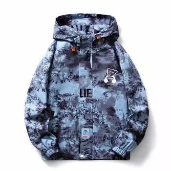 Men s New Autumn and Winter Handsome Hooded Splash Bear Print Coat Original Loose Hong Kong Style Camouflage Casual Workwear M