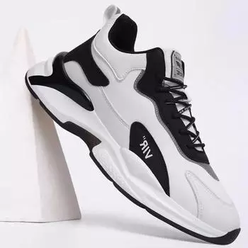 Men s New Breathable Trend All Match Thick Sole Sports Leisure Running Shoes with Mesh Lining Daddy Shoes 40 чёрный