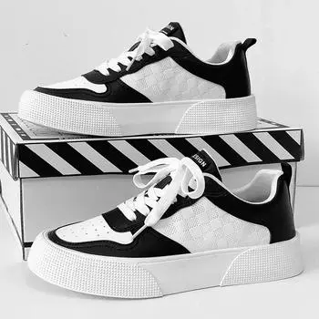 Men s New Breathable White Shoes Trendy Versatile Thick Soled Sneakers Soft Soled Platform Comfort Breathable Casual Board Shoes 39 чёрный