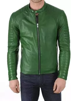 Мужская НОВАЯ модная куртка из натуральной овчины, стеганая, зеленая, мягкая XS зелёный