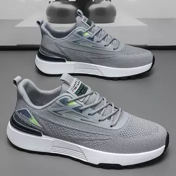 Men s new fly-woven versatile casual thick-soled color-matching lace-up round head fabric injection molding light-mouth sports men s shoes 39