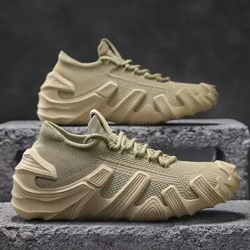 Men s new four-season wear casual trend versatile thick sole daily comfortable breathable solid color fly-woven sports shoes 39